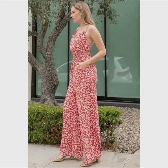 Floral Red Jumpsuit - Picture 3 of 5
